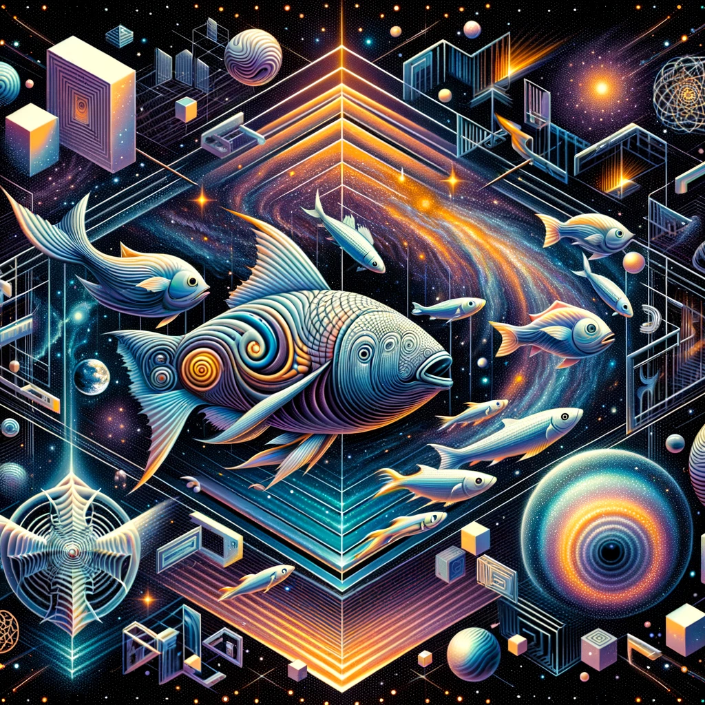 String Time Crystal &raquo; Beyond Our Dimensions: The Unseen Universe &raquo; DALL·E 2024 03 17 00.21.55 Design an imaginative and thought provoking illustration that encapsulates the journey from our familiar three dimensional world into the enigmat