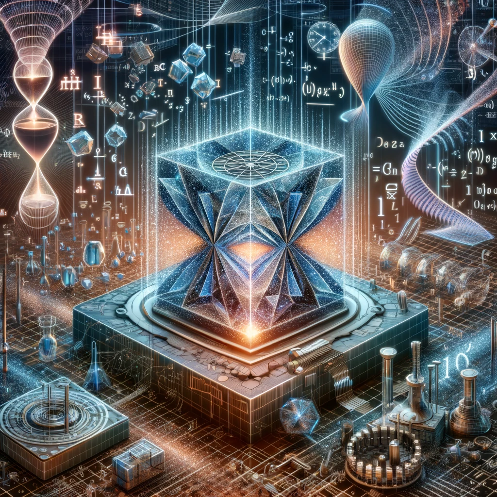 String Time Crystal &raquo; Time Crystals &raquo; DALL·E 2024 04 30 13.42.40 A highly detailed and scientifically themed illustration representing the concept of time crystals in the context of timetronics. The image should fea
